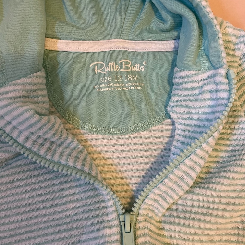 Ruffle Butts Aqua Striped Baby CoverUp